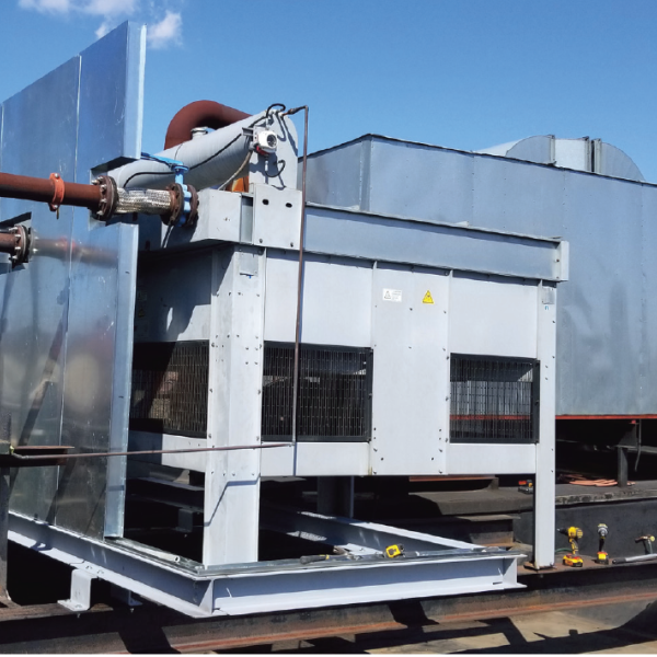 Industrial cooling unit on a rooftop with ventilation components.