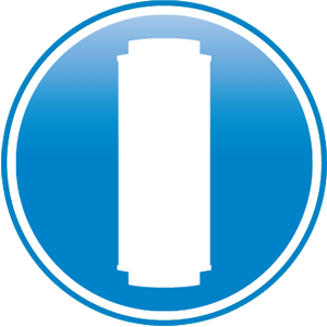 "Icon of a blue circle with a white cylindrical shape in the center."